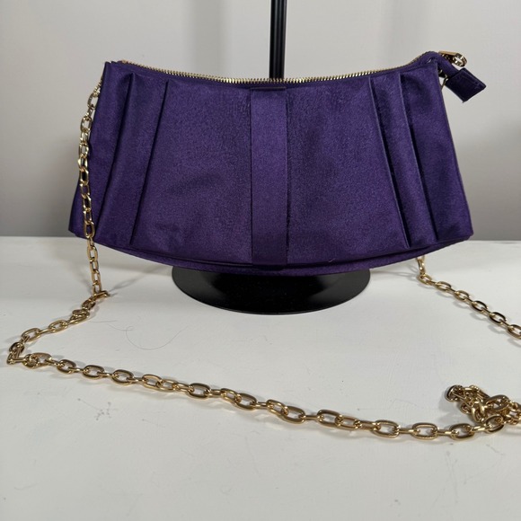 Ted Baker Purple Pleated Crossbody Bag Gold Chain Strap Butterfly Lining - Picture 1 of 6